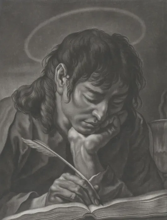 Framed Print : Saint John the Evangelist; head and shoulders, writing with a quill; after Gi... ca. 1750-ca. 1760. Creator: Johann Lorenz Haid Framed Print : Saint John the Evangelist; head and shoulders, writing with a quill; after Gi... ca. 1750-ca. 1760. Creator: Johann Lorenz Haid