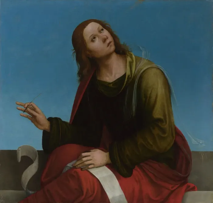 Framed Print : Saint John the Evangelist (High Altarpiece, Oratory of S. Pietro in Vincoli), 1505. Artist: Costa, Lorenzo (1460-1535) Framed Print : Saint John the Evangelist (High Altarpiece, Oratory of S. Pietro in Vincoli), 1505. Artist: Costa, Lorenzo (1460-1535)