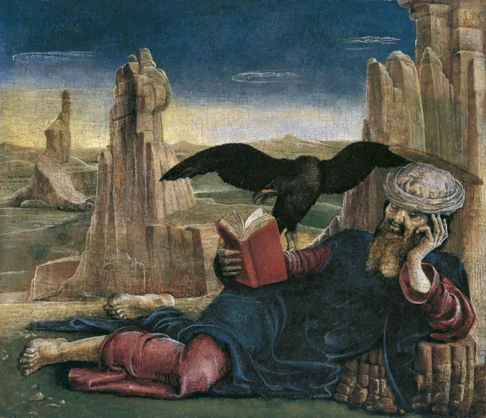Framed Print : Saint John the Evangelist on Patmos. Artist: Tura, Cosimo (before 1431-1495) Framed Print : Saint John the Evangelist on Patmos. Artist: Tura, Cosimo (before 1431-1495)