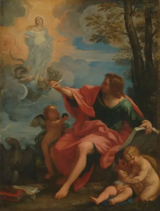 Framed Print : Saint John the Evangelist on Patmos, c.1680-c.1720. Creator: Circle of Carlo Maratta Framed Print : Saint John the Evangelist on Patmos, c.1680-c.1720. Creator: Circle of Carlo Maratta