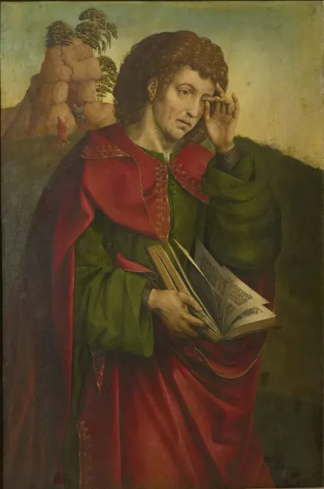 Framed Print : Saint John the Evangelist Weeping, c. 1500. Creator: Coter, Colijn de (ca. 1445-ca. 1540) Framed Print : Saint John the Evangelist Weeping, c. 1500. Creator: Coter, Colijn de (ca. 1445-ca. 1540)