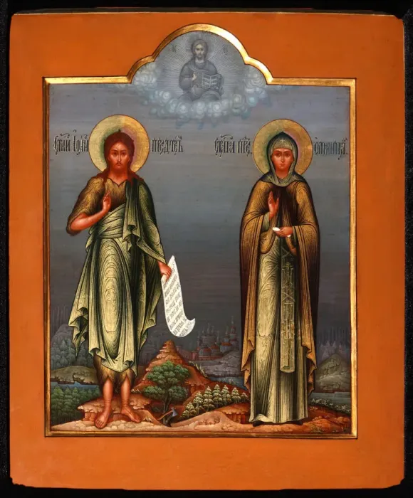 Framed Print : Saint John the Forerunner and Saint Olympia the Deaconess, End of 19th cen Artist: Russian icon Framed Print : Saint John the Forerunner and Saint Olympia the Deaconess, End of 19th cen Artist: Russian icon