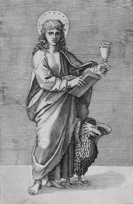 Framed Print : Saint John holding chalice in left hand, book in right, eagle standing by left si... ca Framed Print : Saint John holding chalice in left hand, book in right, eagle standing by left si... ca
