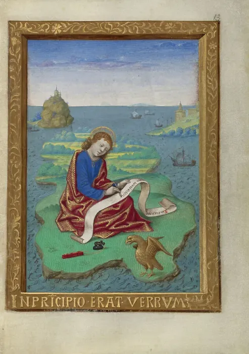 Framed Print : Saint John on Patmos; Book of Hours, about 1480-1490. Creator: Georges Trubert Framed Print : Saint John on Patmos; Book of Hours, about 1480-1490. Creator: Georges Trubert
