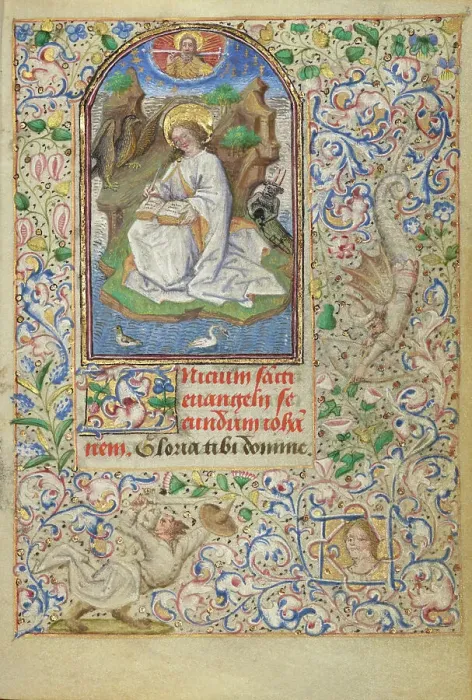 Framed Print : Saint John on Patmos; Hours of Simon de Varie, 1455. Creator: Dunois Master Framed Print : Saint John on Patmos; Hours of Simon de Varie, 1455. Creator: Dunois Master