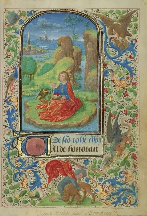 Framed Print : Saint John on Patmos; Prayer Book of Charles the Bold, 1469. Creator: Lieven van Lathem Framed Print : Saint John on Patmos; Prayer Book of Charles the Bold, 1469. Creator: Lieven van Lathem