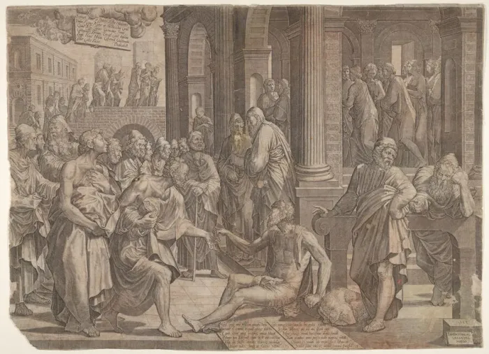 Framed Print : Saint John and Saint Peter Healing the Cripple, 1553. Creator: Lambert Suavius Framed Print : Saint John and Saint Peter Healing the Cripple, 1553. Creator: Lambert Suavius