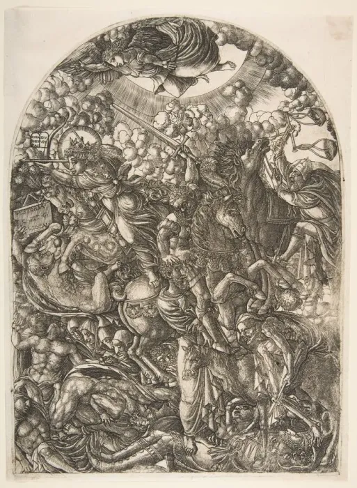 Framed Print : Saint John sees the Four Horsemen, from the Apocalyspe. n. d. Creator: Jean Duvet Framed Print : Saint John sees the Four Horsemen, from the Apocalyspe. n. d. Creator: Jean Duvet