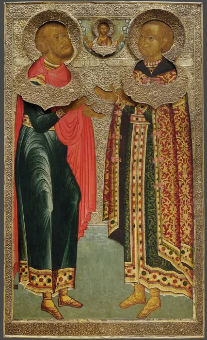 Framed Print : Saint John Sochavsky and Tsarevich Ivan Mikhailovich, 1639-1640. Artist: Russian icon Framed Print : Saint John Sochavsky and Tsarevich Ivan Mikhailovich, 1639-1640. Artist: Russian icon