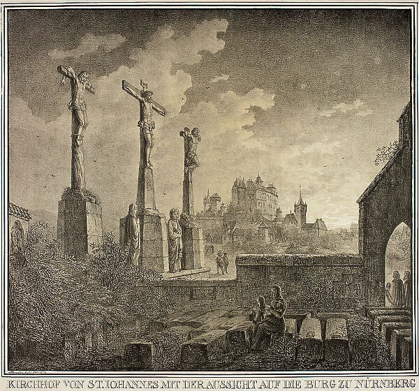 Saint John's Cemetery with a View of the City of Nuremberg, from Collection of... 1819. Creator: Domenico Quaglio II
