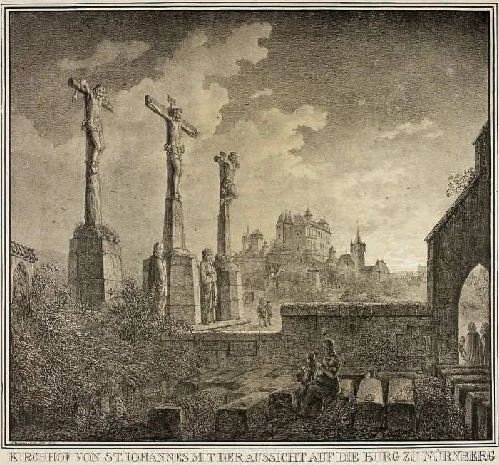Framed Print : Saint John's Cemetery with a View of the City of Nuremberg, from Collection of... 1819. Creator: Domenico Quaglio II Framed Print : Saint John's Cemetery with a View of the City of Nuremberg, from Collection of... 1819. Creator: Domenico Quaglio II
