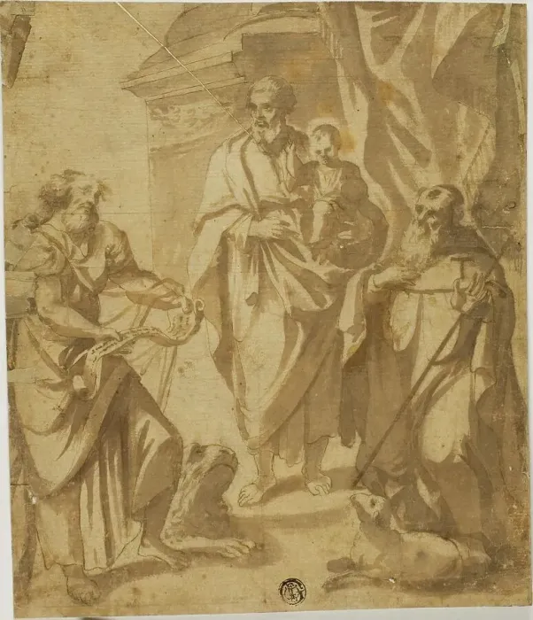 Framed Print : Saint Joseph and Christ Child, with Saints Mark and Anthony, n.d. Creator: School of Guido Reni Italian, 1575-1642 Framed Print : Saint Joseph and Christ Child, with Saints Mark and Anthony, n.d. Creator: School of Guido Reni Italian, 1575-1642