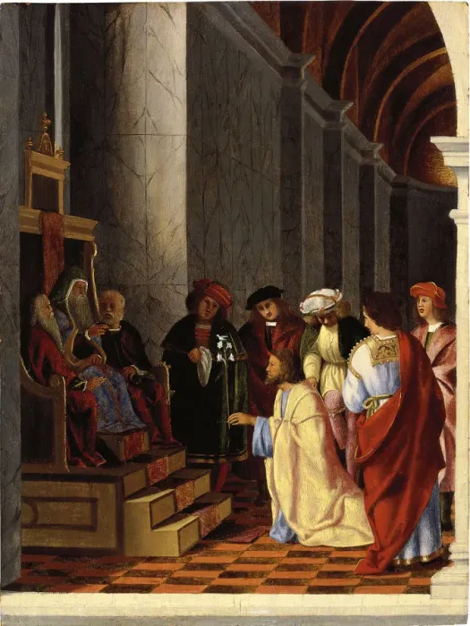 Framed Print : Saint Joseph before the High priest. Artist: Lotto, Lorenzo (1480-1556) Framed Print : Saint Joseph before the High priest. Artist: Lotto, Lorenzo (1480-1556)