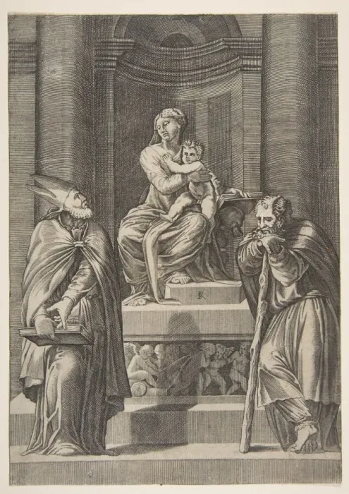 Framed Print : Saint Joseph at left and a bishop at right standing before the altar of the Virgin Framed Print : Saint Joseph at left and a bishop at right standing before the altar of the Virgin
