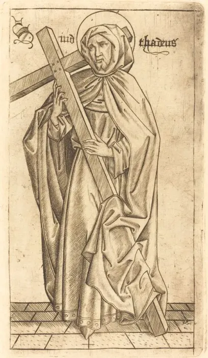 Framed Print : Saint Judas Thaddeus (?) or Saint Simon (?), c. 1470 / 1480. Creator: Israhel van Meckenem Framed Print : Saint Judas Thaddeus (?) or Saint Simon (?), c. 1470 / 1480. Creator: Israhel van Meckenem
