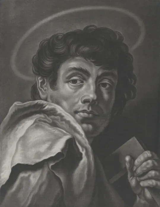 Framed Print : Saint Jude, head and shoulders, holding a square rule; after Giovanni Battist... ca. 1750-ca. 1760. Creator: Johann Lorenz Haid Framed Print : Saint Jude, head and shoulders, holding a square rule; after Giovanni Battist... ca. 1750-ca. 1760. Creator: Johann Lorenz Haid