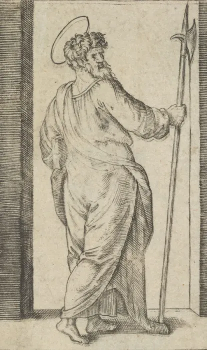 Framed Print : Saint Jude, holding a halberd in his right hand, from the series Piccoli Santi... ca Framed Print : Saint Jude, holding a halberd in his right hand, from the series Piccoli Santi... ca
