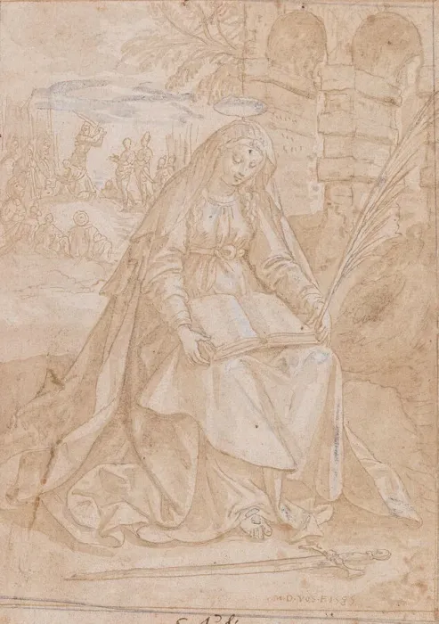Framed Print : Saint Justine, 1584. Creator: Vos, Maerten, de (1532-1603)