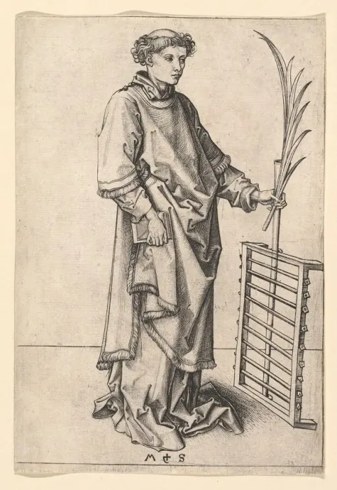 Framed Print : Saint Lawrence, ca. 1435-1491. Creator: Martin Schongauer Framed Print : Saint Lawrence, ca. 1435-1491. Creator: Martin Schongauer