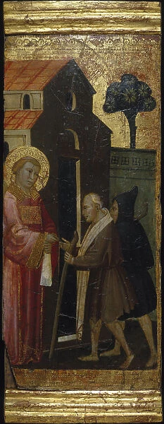 Saint Lawrence Distributing Alms to the Poor. Scenes from the Life of Saint Lawrence, predella, ca 1412. Artist: Lorenzo di Niccolo (active 1391-1414)