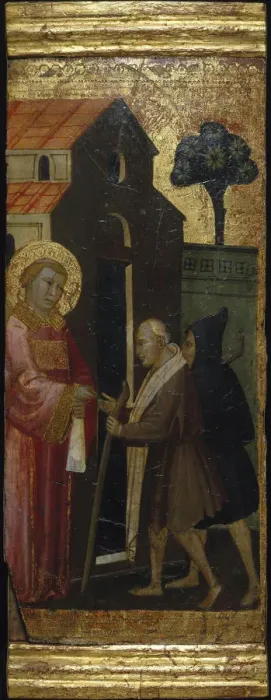 Framed Print : Saint Lawrence Distributing Alms to the Poor. Scenes from the Life of Saint Lawrence, predella, ca 1412. Artist: Lorenzo di Niccolo (active 1391-1414) Framed Print : Saint Lawrence Distributing Alms to the Poor. Scenes from the Life of Saint Lawrence, predella, ca 1412. Artist: Lorenzo di Niccolo (active 1391-1414)