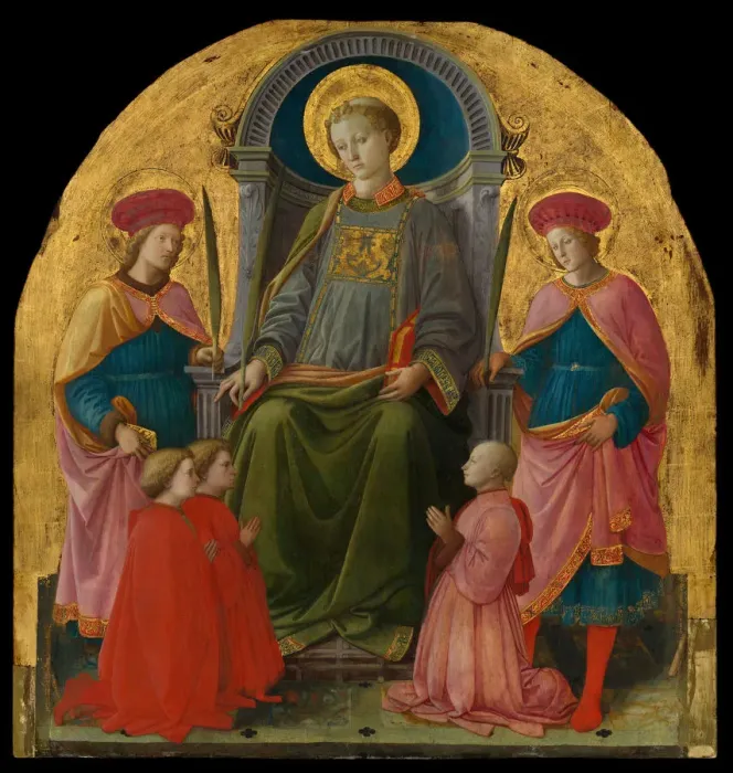 Framed Print : Saint Lawrence Enthroned with Saints and Donors, 1440s. Creator: Filippo Lippi Framed Print : Saint Lawrence Enthroned with Saints and Donors, 1440s. Creator: Filippo Lippi