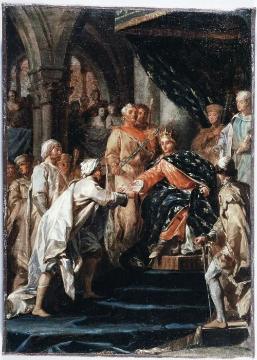 Framed Print : Saint Louis receiving messengers from the Old Man of the Mountain'. c1773. Creator: Unknown Framed Print : Saint Louis receiving messengers from the Old Man of the Mountain'. c1773. Creator: Unknown