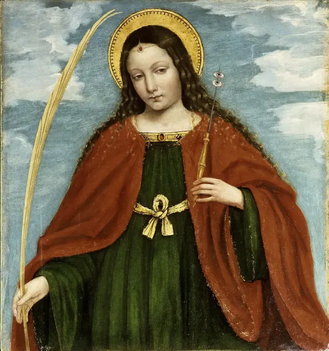 Framed Print : Saint Lucia (From the San Bartolomeo Polyptych), 1515-1520. Creator: Bergognone, Ambrogio (1453-1523) Framed Print : Saint Lucia (From the San Bartolomeo Polyptych), 1515-1520. Creator: Bergognone, Ambrogio (1453-1523)