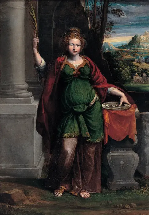 Framed Print : Saint Lucy, 1535-1540. Artist: Garofalo, Benvenuto Tisi da (1481-1559) Framed Print : Saint Lucy, 1535-1540. Artist: Garofalo, Benvenuto Tisi da (1481-1559)