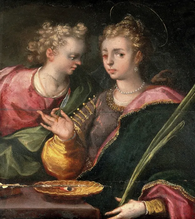 Framed Print : Saint Lucy and an angel, c16th century. Creator: Unknown Framed Print : Saint Lucy and an angel, c16th century. Creator: Unknown