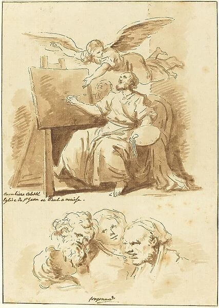Saint Luke at His Easel and Four Expressive Heads, 1775. Creator: Jean Claude Richard Saint-Non