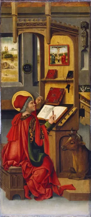 Framed Print : Saint Luke the Evangelist, 1478. Artist: Malesskircher, Gabriel (ca. 1425-1495) Framed Print : Saint Luke the Evangelist, 1478. Artist: Malesskircher, Gabriel (ca. 1425-1495)