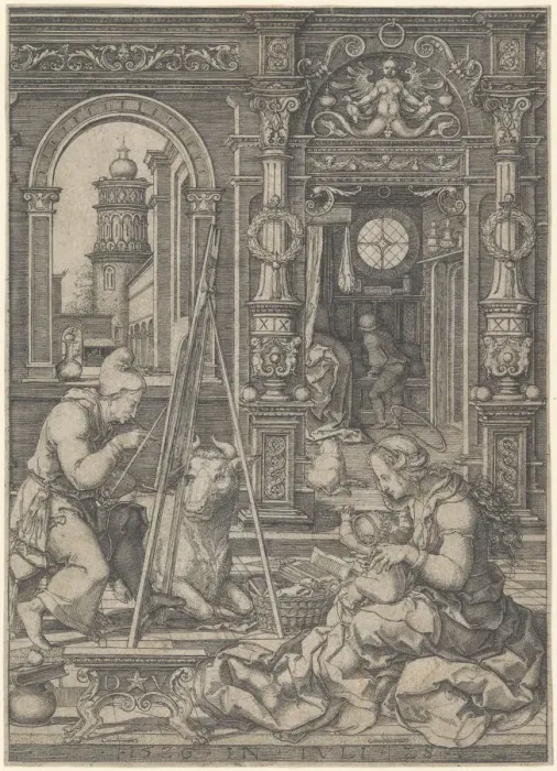 Framed Print : Saint Luke Painting the Virgin, 1526. Creator: Dirck Vellert Framed Print : Saint Luke Painting the Virgin, 1526. Creator: Dirck Vellert