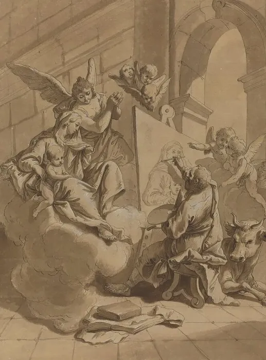 Framed Print : Saint Luke Painting the Virgin, 18th century. Creator: Francesco Fontebasso Framed Print : Saint Luke Painting the Virgin, 18th century. Creator: Francesco Fontebasso