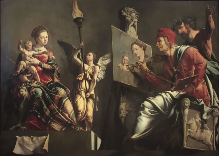 Framed Print : Saint Luke Painting the Virgin. Artist: Heemskerck, Maarten Jacobsz, van (1498-1574) Framed Print : Saint Luke Painting the Virgin. Artist: Heemskerck, Maarten Jacobsz, van (1498-1574)