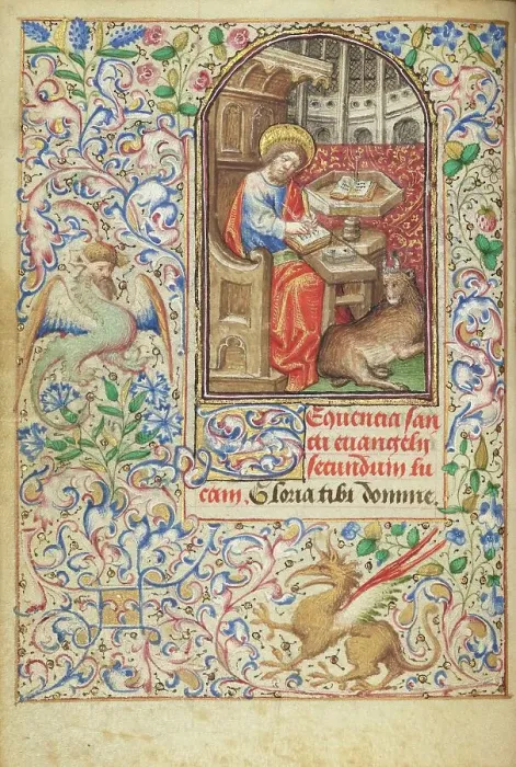 Framed Print : Saint Luke Seated at his Desk; Hours of Simon de Varie, 1455. Creator: Dunois Master Framed Print : Saint Luke Seated at his Desk; Hours of Simon de Varie, 1455. Creator: Dunois Master