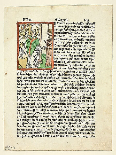 Saint Lupo from Heiligenleben (Lives of the Saints), Plate 5 from Woodcuts from Books... 1929. Creators: Unknown, Anton Sorg, Jacobus de Voragine, Wilhelm Ludwig Schreiber