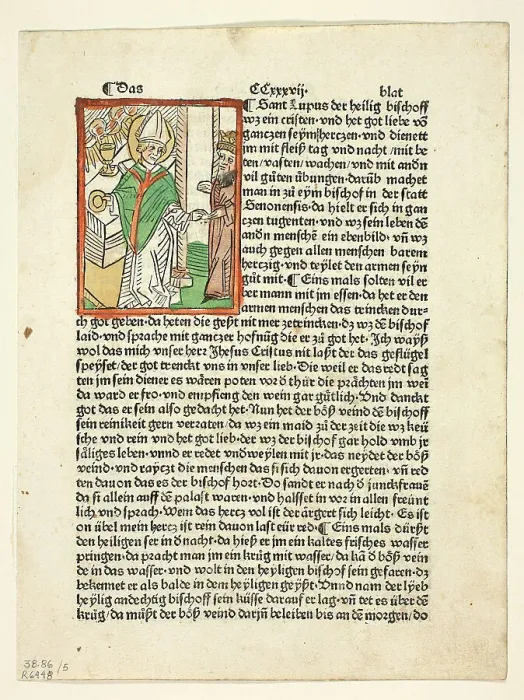 Framed Print : Saint Lupo from Heiligenleben (Lives of the Saints), Plate 5 from Woodcuts from Books... 1929. Creators: Unknown, Anton Sorg, Jacobus de Voragine, Wilhelm Ludwig Schreiber Framed Print : Saint Lupo from Heiligenleben (Lives of the Saints), Plate 5 from Woodcuts from Books... 1929. Creators: Unknown, Anton Sorg, Jacobus de Voragine, Wilhelm Ludwig Schreiber