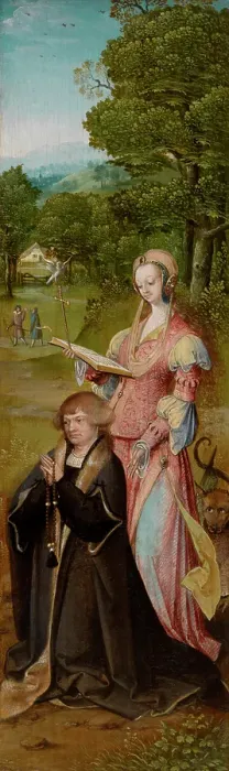 Framed Print : Saint Margaret of Antioch with Donor, 1519. Creator: Master of the Antwerp Adoration Framed Print : Saint Margaret of Antioch with Donor, 1519. Creator: Master of the Antwerp Adoration