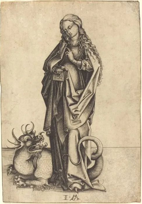 Framed Print : Saint Margaret, c. 1480 / 1490. Creator: Israhel van Meckenem Framed Print : Saint Margaret, c. 1480 / 1490. Creator: Israhel van Meckenem