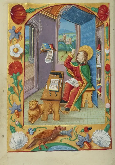 Framed Print : Saint Mark; Book of Hours, early 16th century. Creator: Unknown Framed Print : Saint Mark; Book of Hours, early 16th century. Creator: Unknown