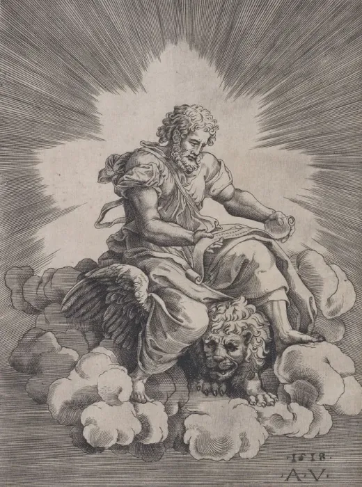 Framed Print : Saint Mark, dated 1518. Creator: Agostino Veneziano Framed Print : Saint Mark, dated 1518. Creator: Agostino Veneziano