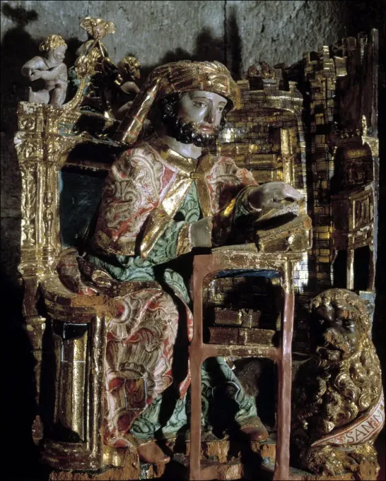 Framed Print : Saint Mark, detail of a Romanesque altarpiece of the 16th century Framed Print : Saint Mark, detail of a Romanesque altarpiece of the 16th century