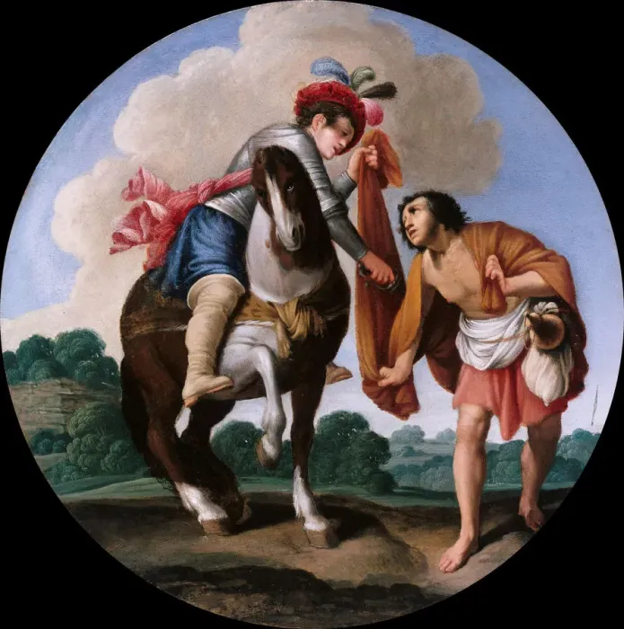 Framed Print : Saint Martin and a beggar, c. 1608-1610. Artist: Saraceni, Carlo (1579-1620) Framed Print : Saint Martin and a beggar, c. 1608-1610. Artist: Saraceni, Carlo (1579-1620)