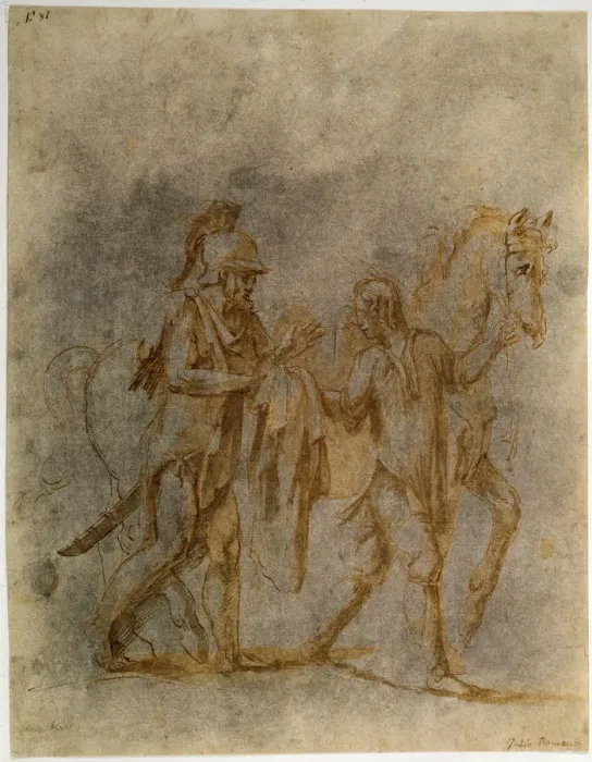 Framed Print : Saint Martin and a Beggar, early 16th century. Artist: Giulio Romano Framed Print : Saint Martin and a Beggar, early 16th century. Artist: Giulio Romano