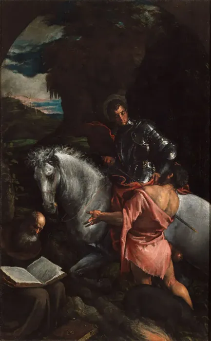 Framed Print : Saint Martin and the beggar with Saint Anthony, 1580. Creator: Bassano, Jacopo, il vecchio (around 1510-1592) Framed Print : Saint Martin and the beggar with Saint Anthony, 1580. Creator: Bassano, Jacopo, il vecchio (around 1510-1592)