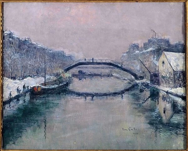 Saint-Martin canal; in snow, 10th arrondissement, 1908. Creator: Siebe Johannes ten Cate