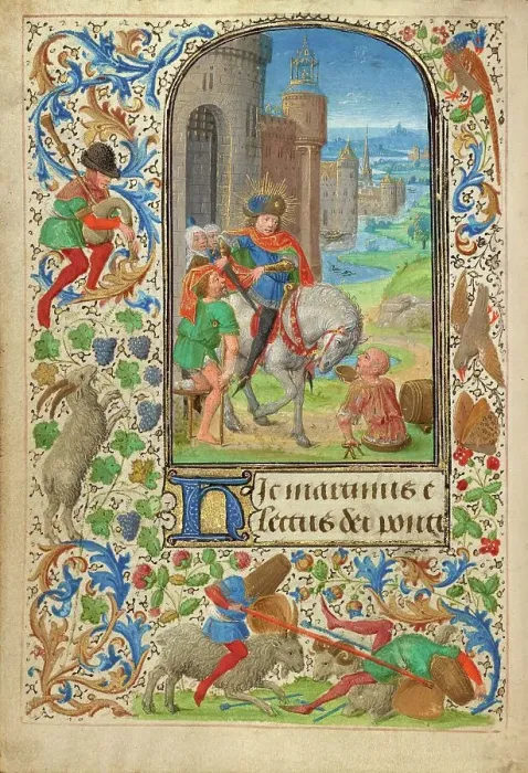 Framed Print : Saint Martin Dividing his Cloak; Prayer Book of Charles the Bold, 1469. Creator: Lieven van Lathem Framed Print : Saint Martin Dividing his Cloak; Prayer Book of Charles the Bold, 1469. Creator: Lieven van Lathem