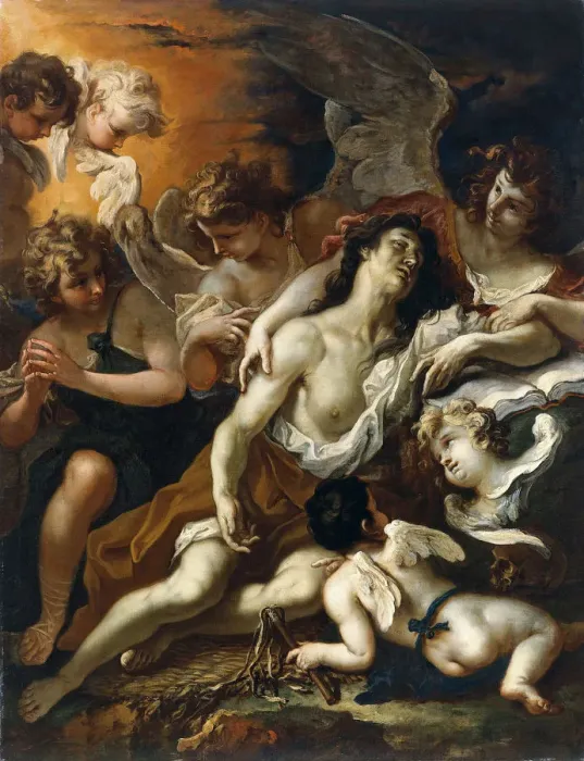 Framed Print : Saint Mary Magdalen surrounded by angels. Artist: Ricci, Sebastiano (1659-1734) Framed Print : Saint Mary Magdalen surrounded by angels. Artist: Ricci, Sebastiano (1659-1734)