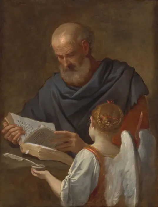 Framed Print : Saint Matthew and the Angel, c. 1645 / 1648. Creator: Simone Cantarini Framed Print : Saint Matthew and the Angel, c. 1645 / 1648. Creator: Simone Cantarini
